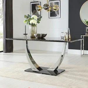 Venus 1.6 Chrome Dining Table with Black Sintered Stone Top Marble Dining Table Home Store UK