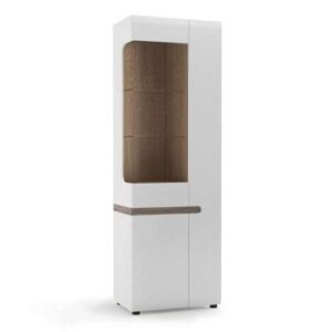 Chelsea Living Tall Glazed Narrow Display unit (RHD) in white with an Truffle Oak Trim small display cabinet - Display Cabinets - Home Store UK