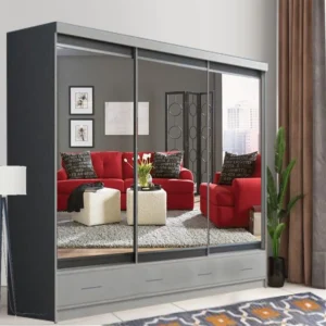 Elegant Lavish Grey Sliding Wardrobe -Sliding Mirror Wardrobe - Home Store UK