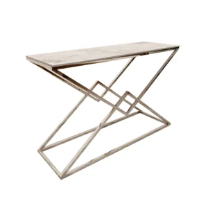 Vesta Chrome Console Table with Stomach Ash Sintered Stone Top Console Tables Home Store UK