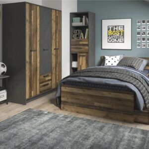 Oscar Wardrobe with 2 Drawers in Walnut and Dark Matera Grey - Wardrobe - Home Store UK