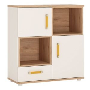 Alice 2 Door 1 Drawer Cupboard with 2 Open Shelves with Orange Handles - Cupboard - Home Store UK