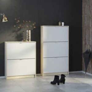 Walsh Shoe Cabinet 3 Flip Down Doors and 1 layer Oak structure White - Shoe Storage Cabinets - Home Store UK