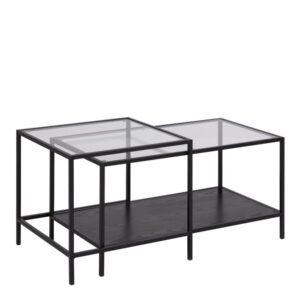 Shoreline Black Metal Coffee Table Set with Glass Top.
